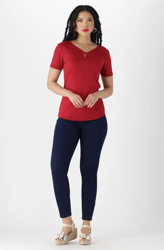 Dunns Clothing | Ladies | Grace V Neck Tee _ 141318 Red