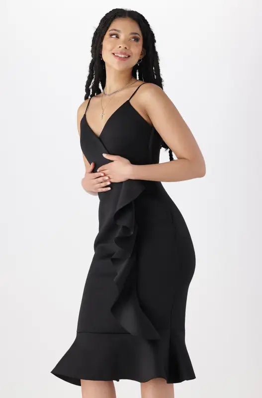 Dunns Clothing | Ladies | GWEN STRAPPY FRILL BODYCON DRESS _ 145011 Black