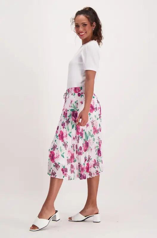 Dunns Clothing | Ladies | Iris Floral Pleated Skirt _ 140851 Multi
