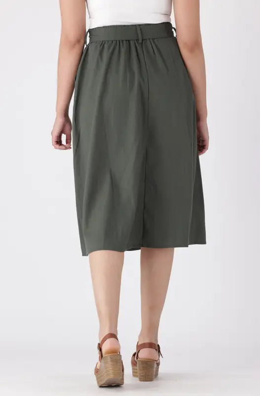 Dunns Clothing | Ladies | Ivy Button Through Skirt _ 142772 Fatigue