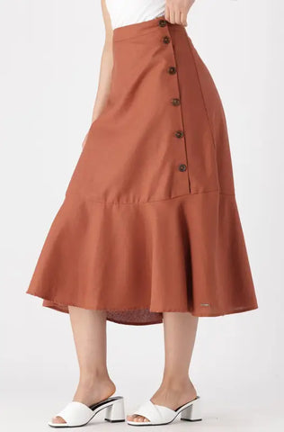 Dunns Clothing | Ladies | IVY LINEN FIT AND FLARE SKIRT _ 144118 Brown