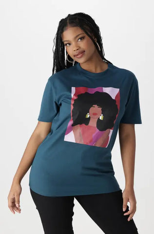Dunns Clothing | Ladies | Jade Graphic Print Boyfriend Tee _ 142349 Teal