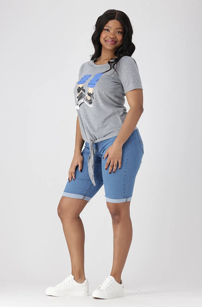 Dunns Clothing | Ladies | Jade Tie Hem Tee _ 154373 Grey Mel