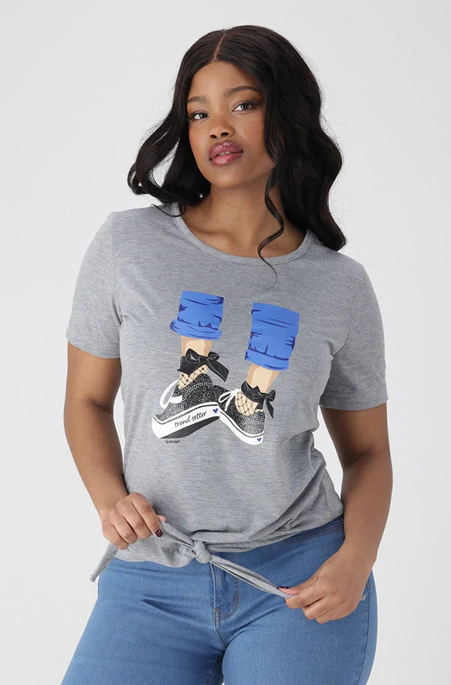 Dunns Clothing | Ladies | Jade Tie Hem Tee _ 154373 Grey Mel
