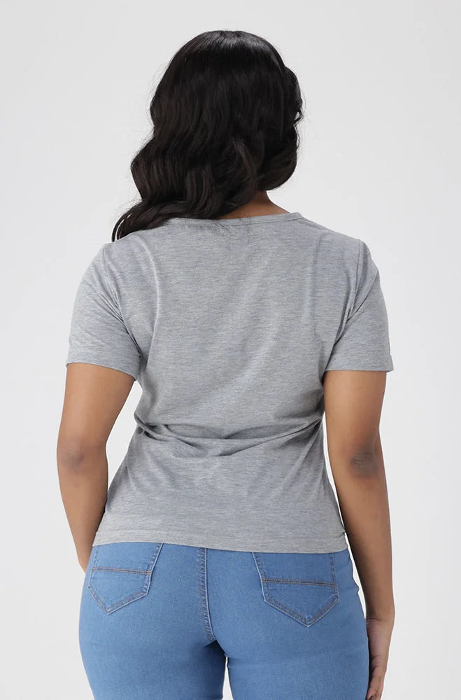 Dunns Clothing | Ladies | Jade Tie Hem Tee _ 154373 Grey Mel