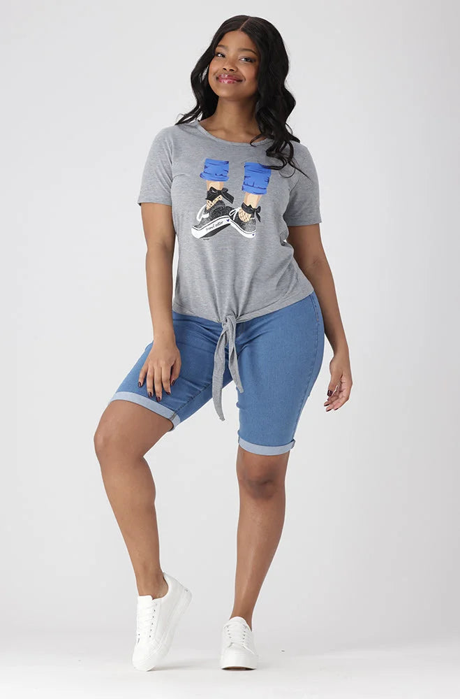 Dunns Clothing | Ladies | Jade Tie Hem Tee _ 154373 Grey Mel