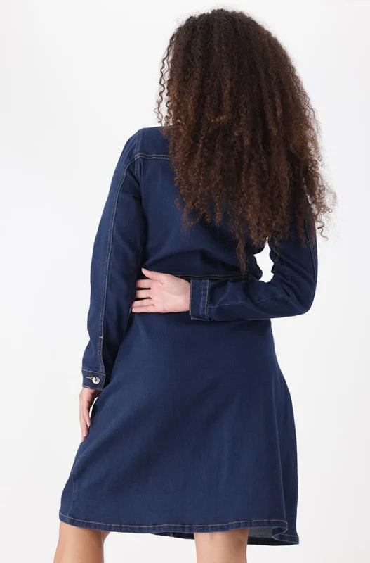 Dunns Clothing | Ladies | Joanne Fit And Flare Denim Dress _ 148644 Dark Wash