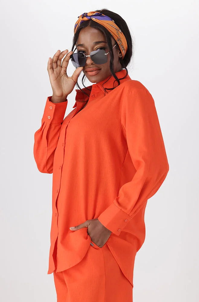 Dunns Clothing | Ladies | Kate Linen Blend Shirt _ 150364 Orange