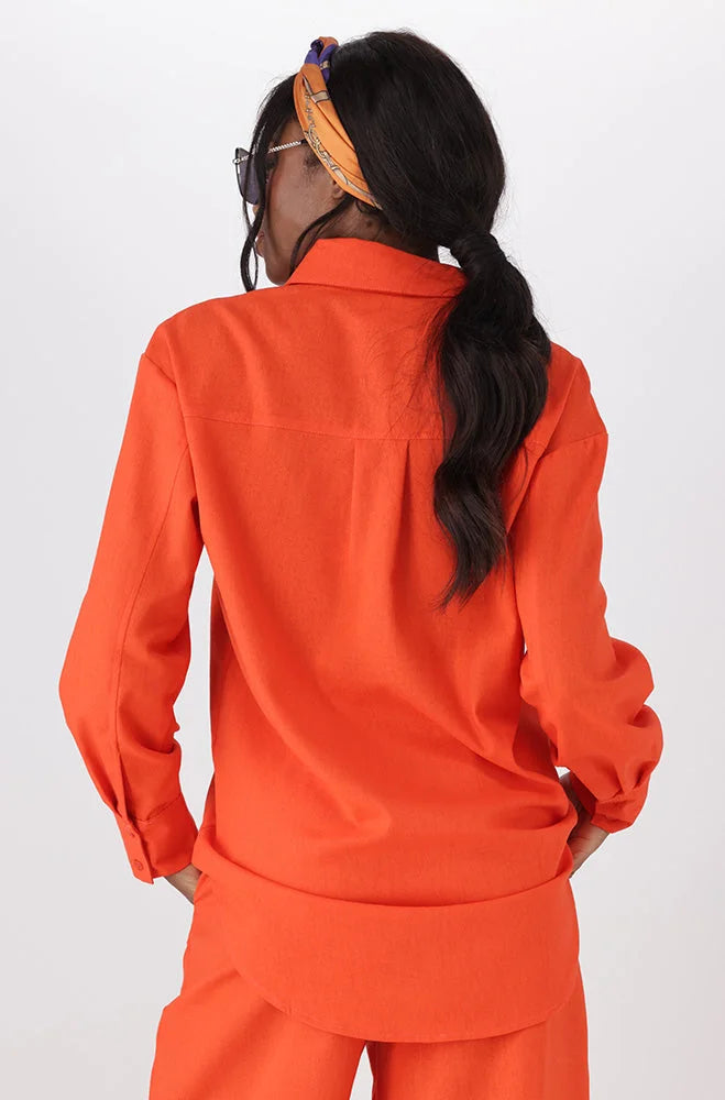 Dunns Clothing | Ladies | Kate Linen Blend Shirt _ 150364 Orange