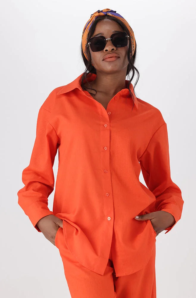 Dunns Clothing | Ladies | Kate Linen Blend Shirt _ 150364 Orange