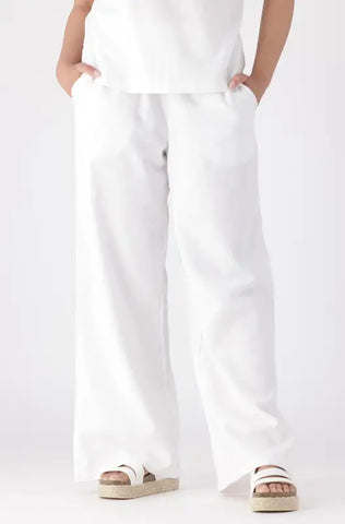 Dunns Clothing | Ladies | Kate Linen Blend Wide Leg Pants _ 144117 White
