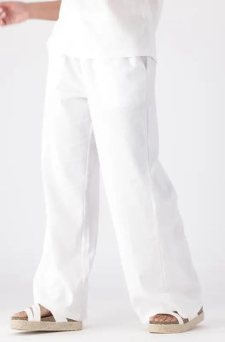 Dunns Clothing | Ladies | Kate Linen Blend Wide Leg Pants _ 144117 White