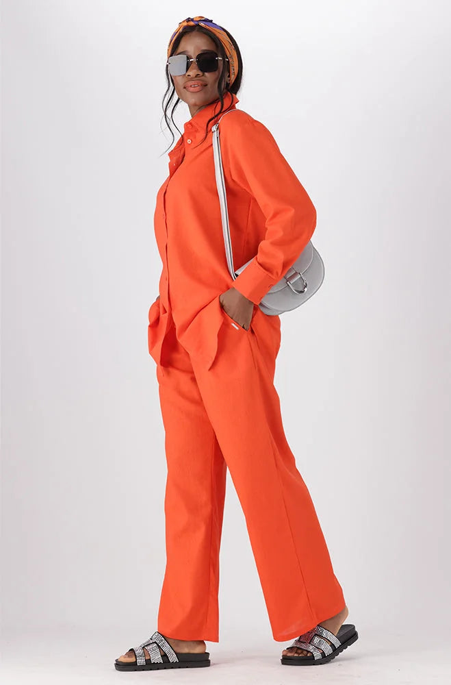 Dunns Clothing | Ladies | Kate Linen Blend Wide Leg Pants _ 150220 Orange
