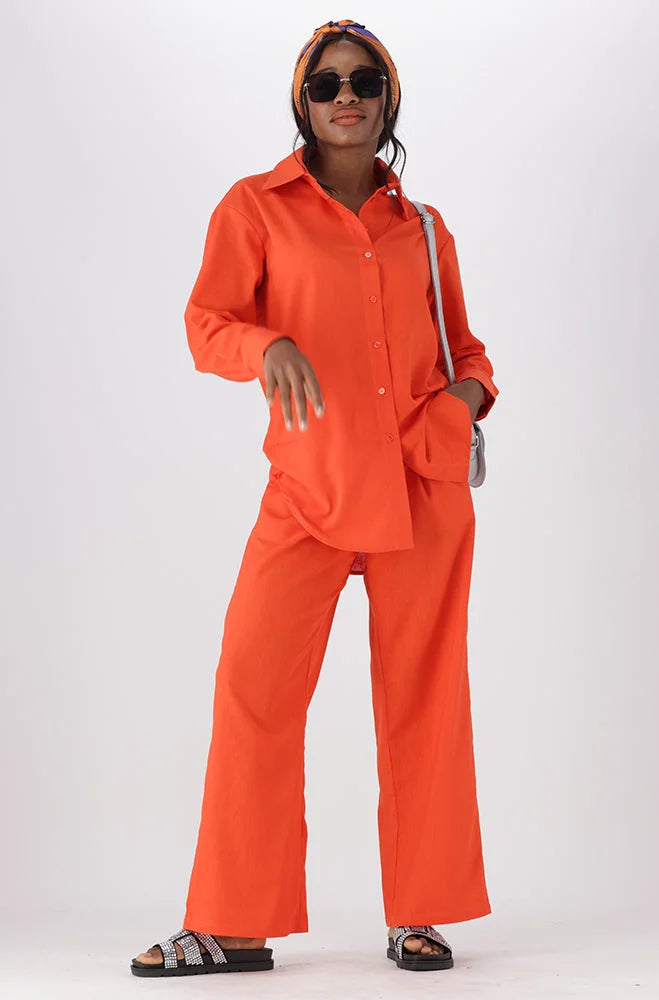 Dunns Clothing | Ladies | Kate Linen Blend Wide Leg Pants _ 150220 Orange