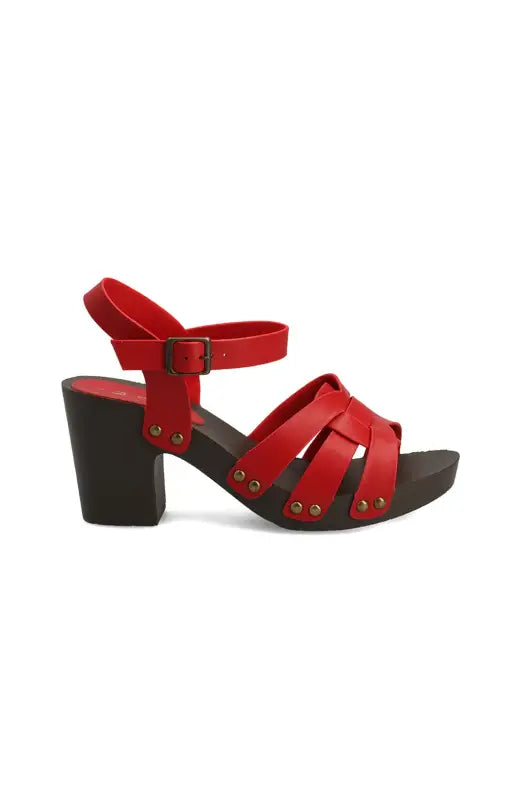 Dunns Clothing | Footwear | Kerina Wood Look Sandal _ 144109 Red