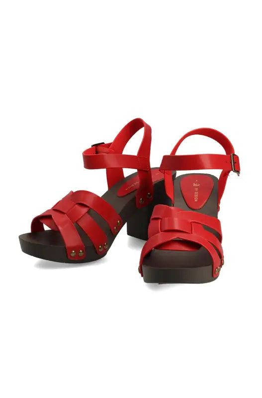 Dunns Clothing | Footwear | Kerina Wood Look Sandal _ 144109 Red