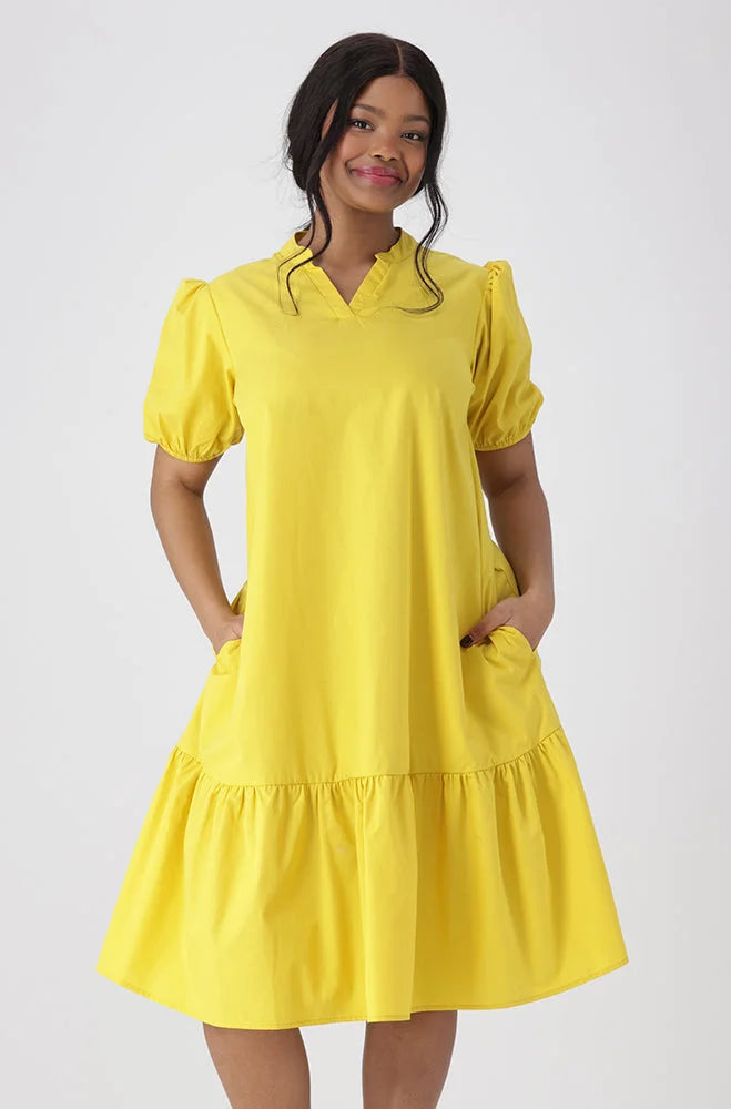 Dunns Clothing | Ladies | Kiara Poplin Portofino Neck Dress With Frill Hem _