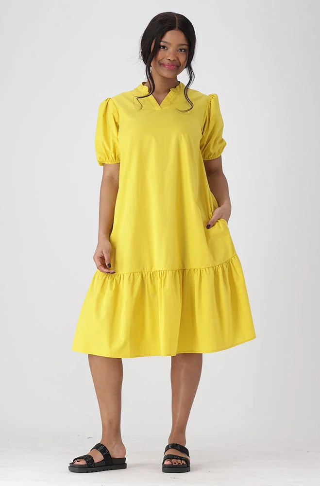 Dunns Clothing | Ladies | Kiara Poplin Portofino Neck Dress With Frill Hem _