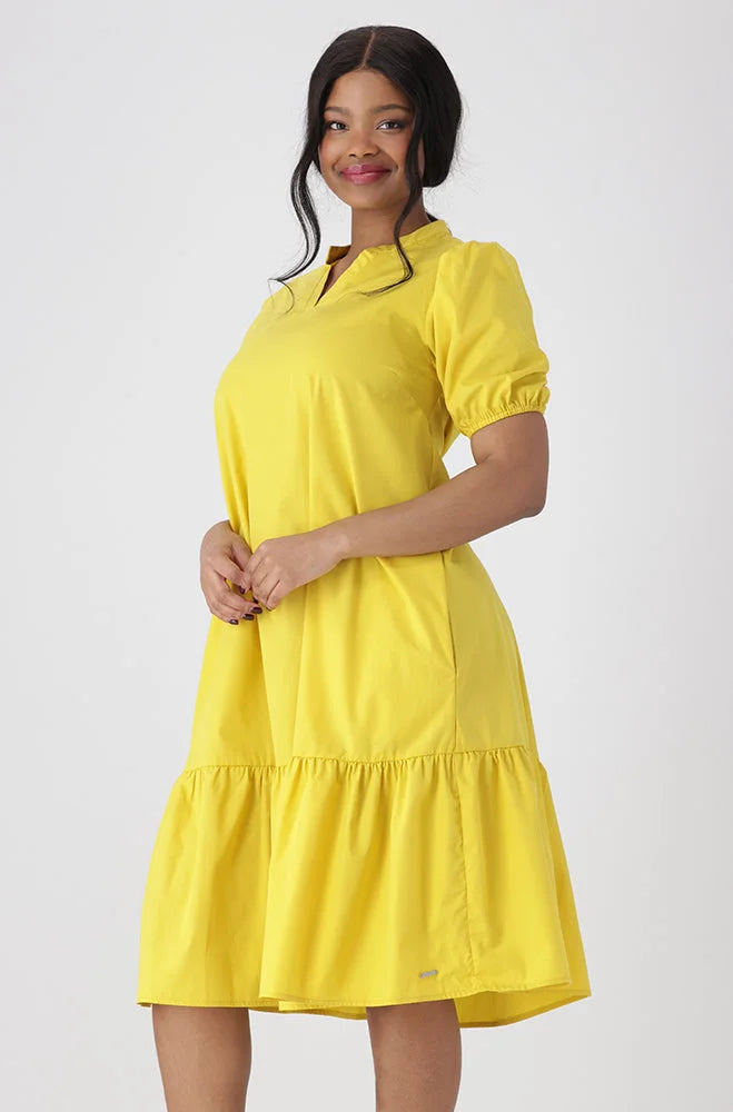 Dunns Clothing | Ladies | Kiara Poplin Portofino Neck Dress With Frill Hem _