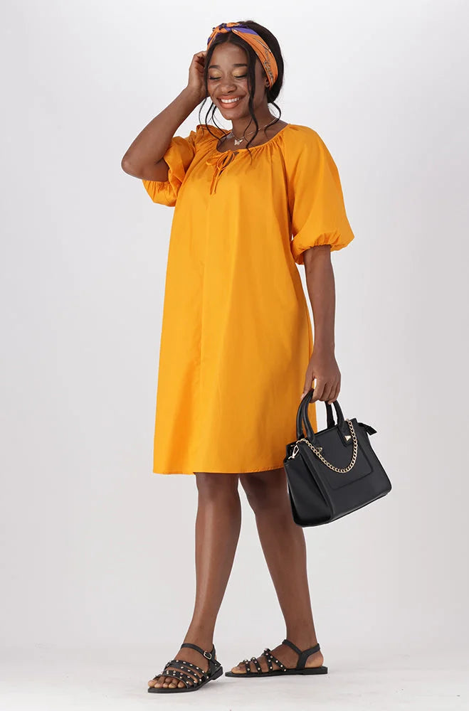 Dunns Clothing | Ladies | KIARA POPLIN PUFF SLEEVE DRESS _ 150513 Orange