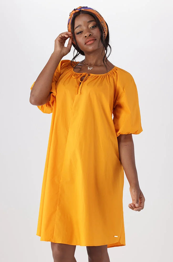 Dunns Clothing | Ladies | KIARA POPLIN PUFF SLEEVE DRESS _ 150513 Orange