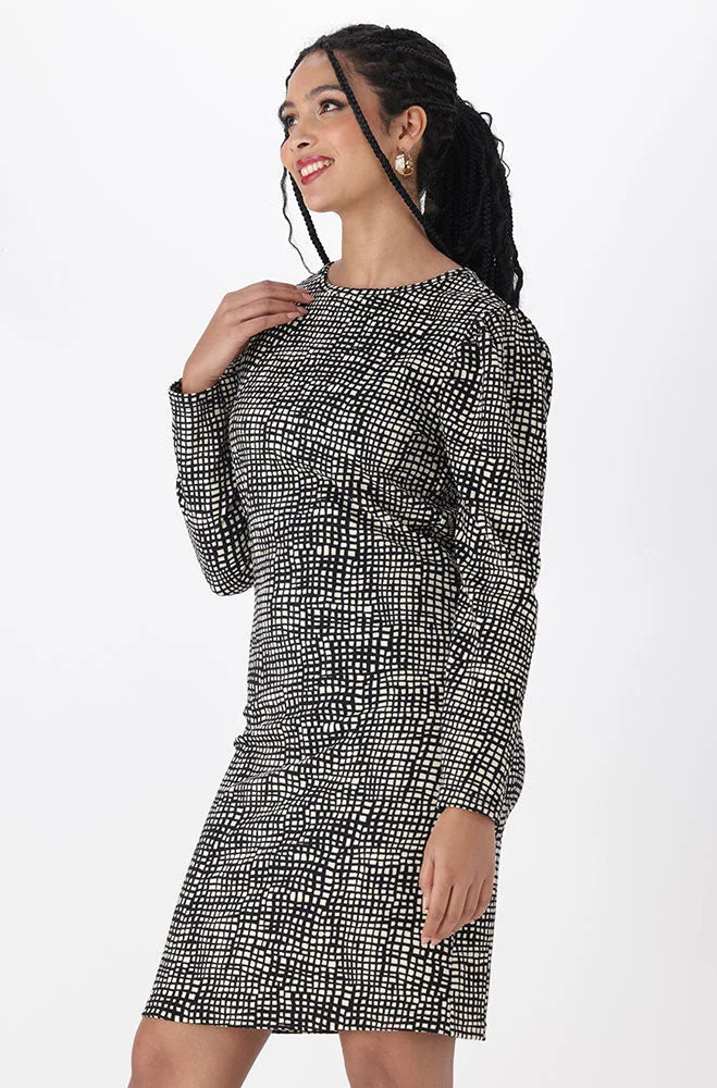 Dunns Clothing | Ladies | Kiara Textured Knit Puff Sleeve Dress _ 150250 Multi