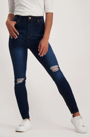 Dunns Clothing | Ladies | Lara High Rise Rip And Repair Skinny _ 138388 Dark