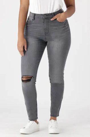 Dunns Clothing | Ladies | Lara High Rise Rip And Repair Skinny _ 142233 Grey