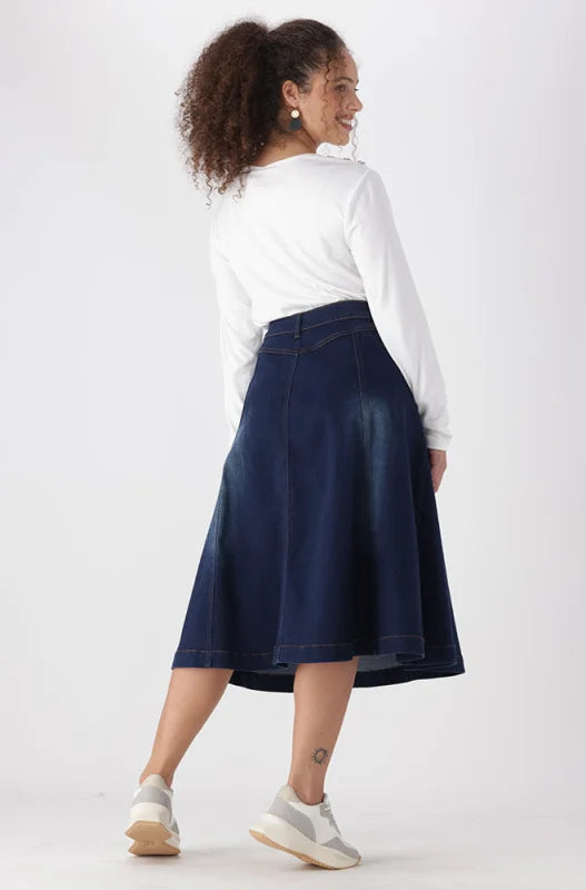 Dunns Clothing | Ladies | Laura Flare Denim Skirt _ 148805 Dark Wash