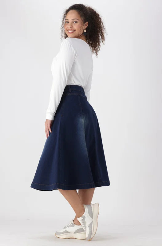 Dunns Clothing | Ladies | Laura Flare Denim Skirt _ 148805 Dark Wash