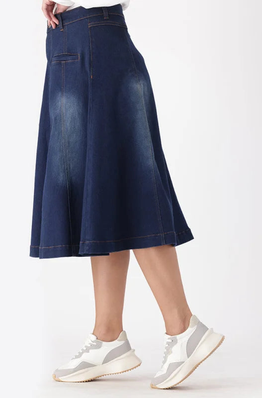 Dunns Clothing | Ladies | Laura Flare Denim Skirt _ 148805 Dark Wash
