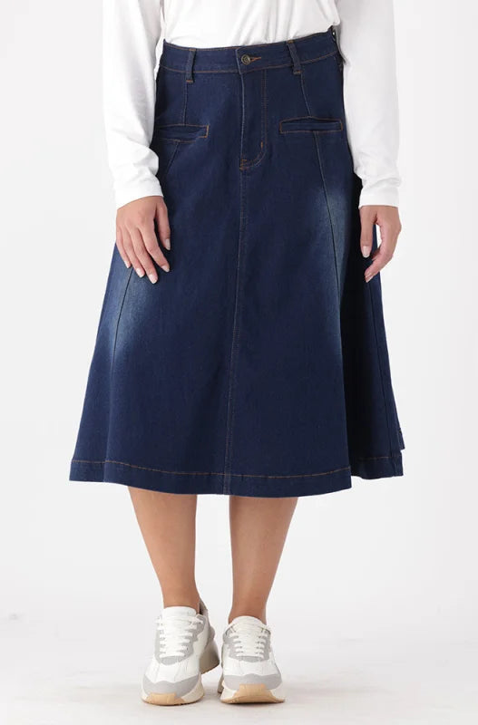 Dunns Clothing | Ladies | Laura Flare Denim Skirt _ 148805 Dark Wash
