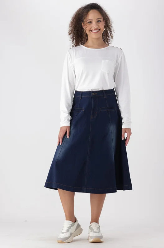Dunns Clothing | Ladies | Laura Flare Denim Skirt _ 148805 Dark Wash
