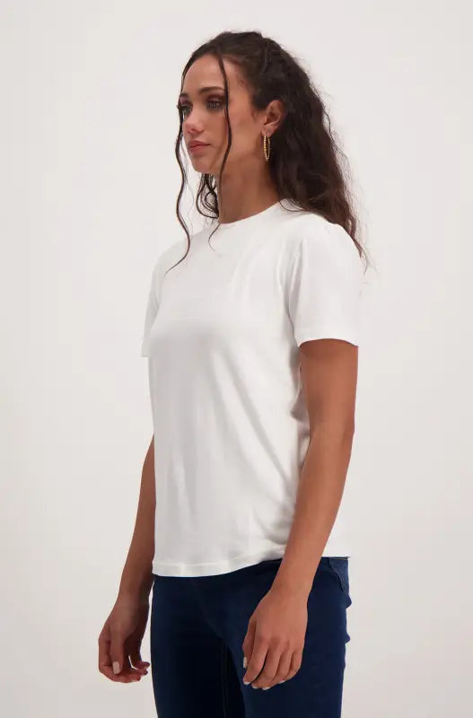 Dunns Clothing | Ladies | Leah Crew Neck Regular Fit Tee _ 140565 White