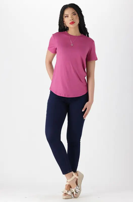 Dunns Clothing | Ladies | Leah Crew Neck Regular Fit Tee _ 141311 Purple
