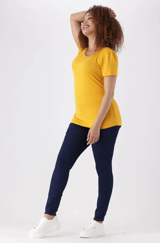 Dunns Clothing | Ladies | Leah Crew Neck Regular Fit Tee _ 141315 Ocre