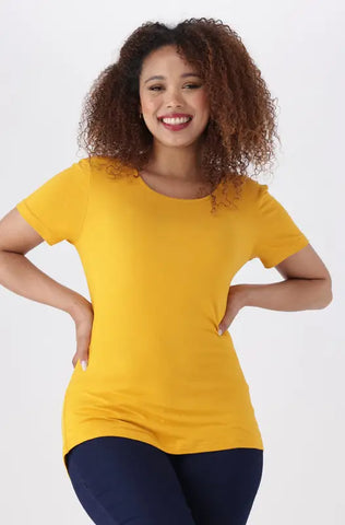 Dunns Clothing | Ladies | Leah Crew Neck Regular Fit Tee _ 141315 Ocre