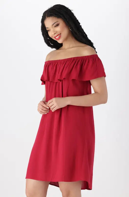 Dunns Clothing | Ladies | Leah Off The Shoulder Dress _ 144734 Red