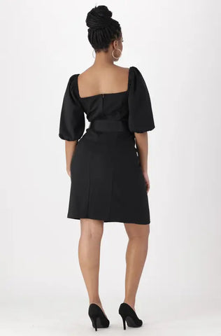 Dunns Clothing | Ladies | Leah Puff Sleeve Belted Dress _ 142194 Black