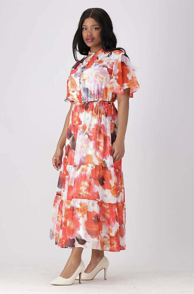 Dunns Clothing Lenora Floral Chiffon Dress 154181 Multi R399