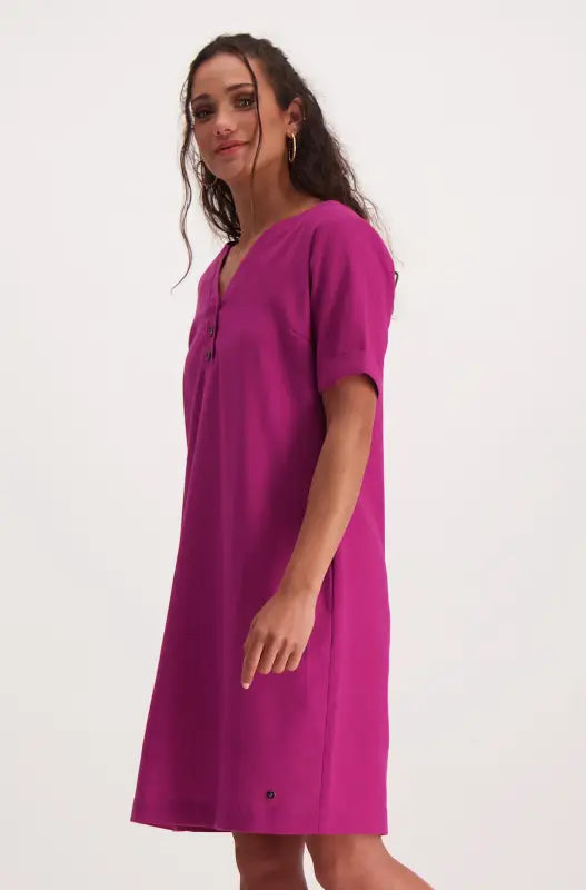 Dunns Clothing | Ladies | Lillian Shift Linen Dress _ 140921 Purple