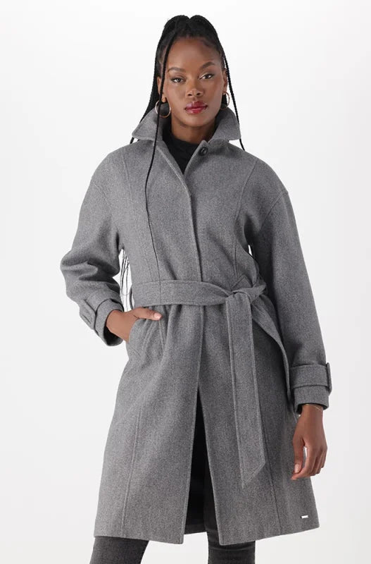 Dunns Clothing | Ladies | Lisa Belted Melton Coat _ 144941 Grey Mel