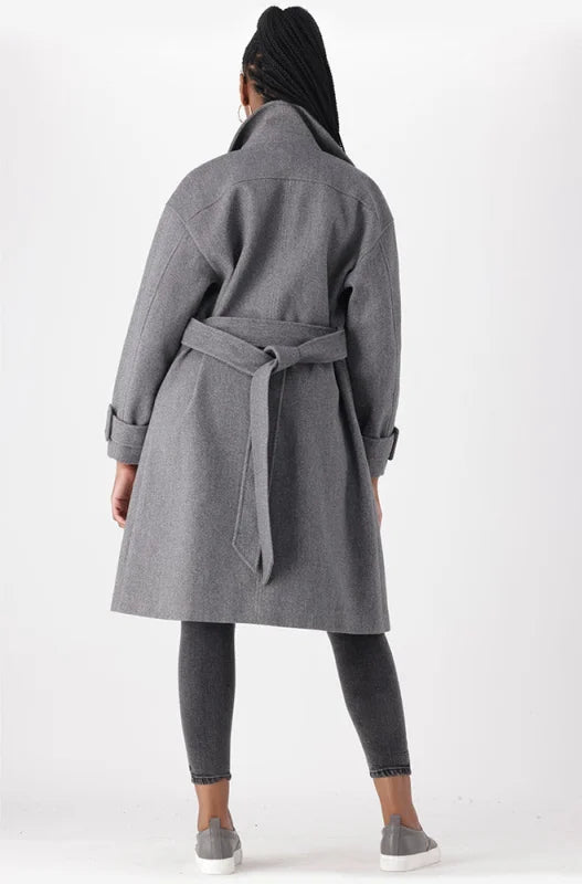 Dunns Clothing | Ladies | Lisa Belted Melton Coat _ 144941 Grey Mel