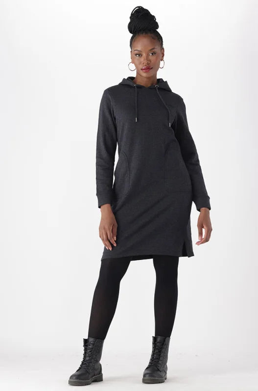 Dunns Clothing | Ladies | Liz Hoodie Fleece Dress _ 146320 Charcoal Mel
