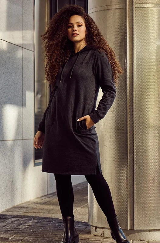 Dunns Clothing | Ladies | Liz Hoodie Fleece Dress _ 146320 Charcoal Mel