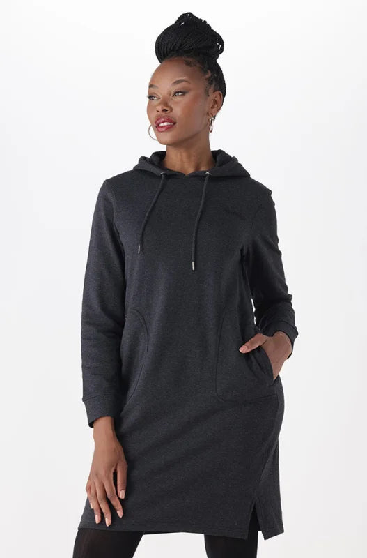 Dunns Clothing | Ladies | Liz Hoodie Fleece Dress _ 146320 Charcoal Mel