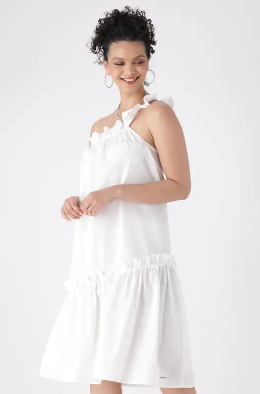 Dunns Clothing | Ladies | Lola Asymmetrical One Shoulder Poplin _ 144074 White