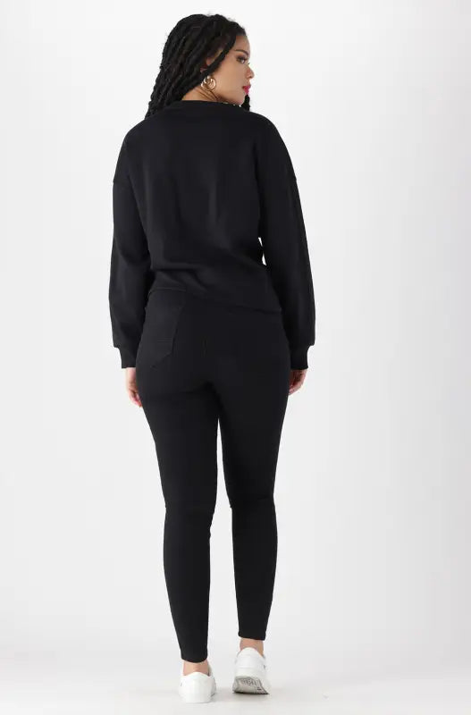 Dunns Clothing | Ladies | Loxion Fleece Crewneck Top _ 141070 Black
