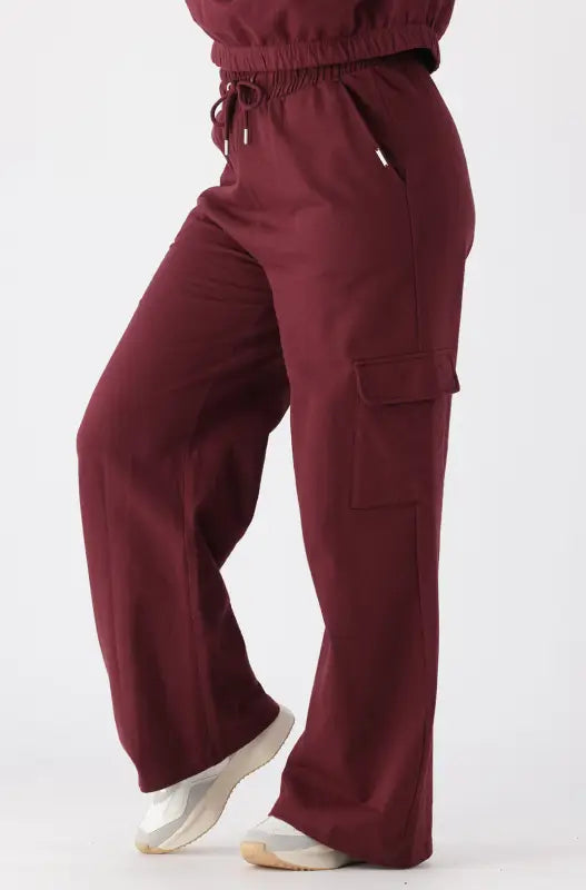 Dunns Clothing | Ladies Lucy Fleece Wide Leg Pants _ 145444 Burgundy
