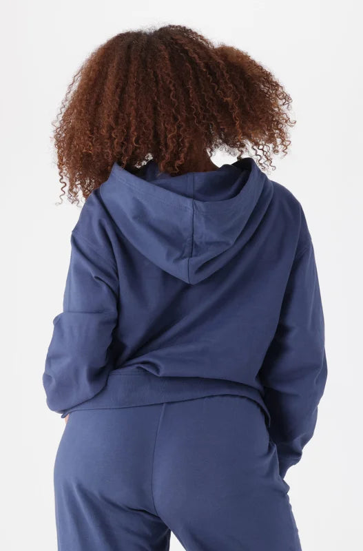 Dunns Clothing | Ladies | Lucy Side Slit Fleece Hoodie Top _ 145459 Blue